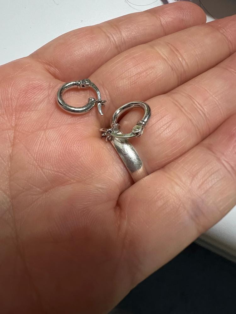 Customer photo review of Monica 18k White Gold Plated 10mm/40mm/50mm Hoop Earrings