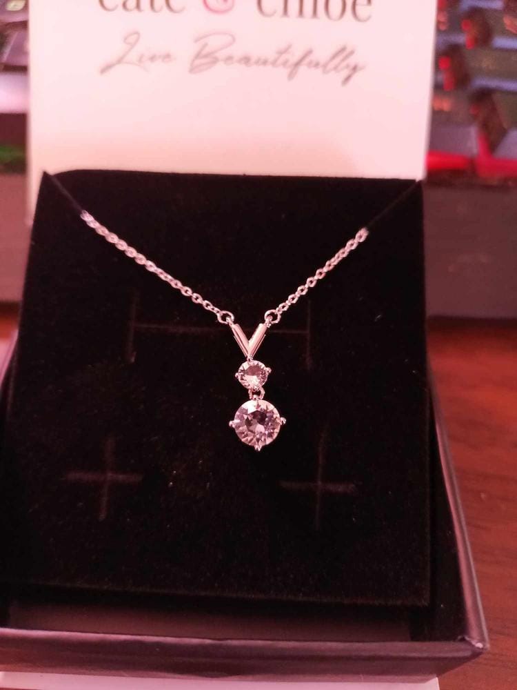 Customer photo review of Andy 18k White Gold Plated 2-Stone Pendant Necklace with Swarovski Crystals