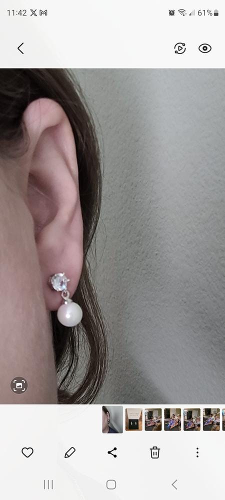 Customer photo review of Kyra 18k White Gold Plated Pearl Drop Earrings with Swarovski Crystals