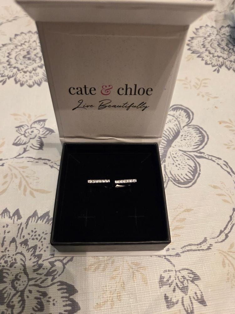 Customer photo review of Sydney 18k White Gold Plated 14mm Square Hoop Earrings with Swarovski Crystals