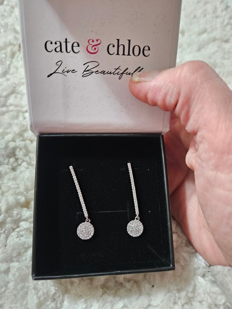 Customer photo review of Hazel 18k White Gold Plated Silver Drop Dangle Earrings with Simulated Diamond Crystals - Final Sale