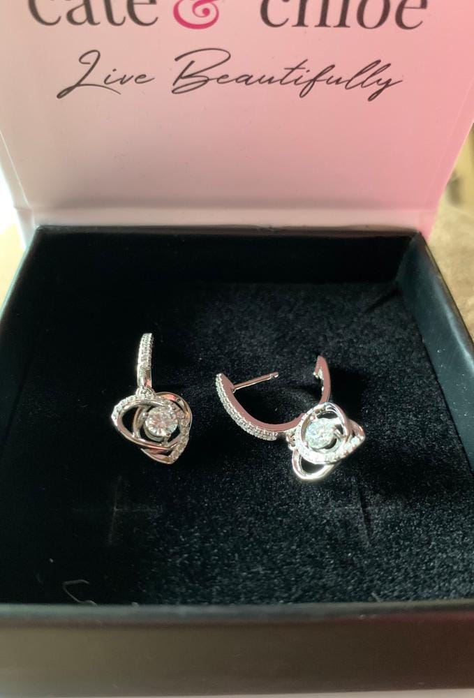 Customer photo review of Moissanite by Cate & Chloe Naomi 18k Gold Plated 925 Sterling Silver Dangle Earrings 0.9tcw