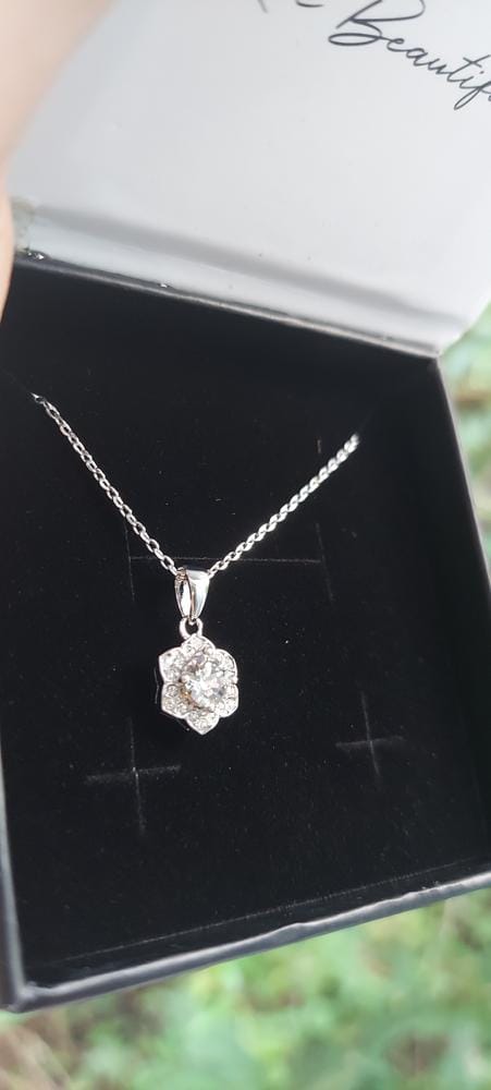 Customer photo review of Poppy 18k White Gold Plated Necklace with Simulated Diamond Crystals - Final Sale