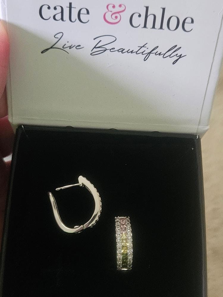 Customer photo review of Rachel 18k White Gold Plated 19mm Hoop Earrings with Swarovski Crystals