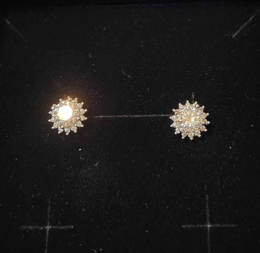 Customer photo review of Moissanite by Cate & Chloe Starla 18k Gold Plated 925 Sterling Silver Stud Earrings 1.14tcw