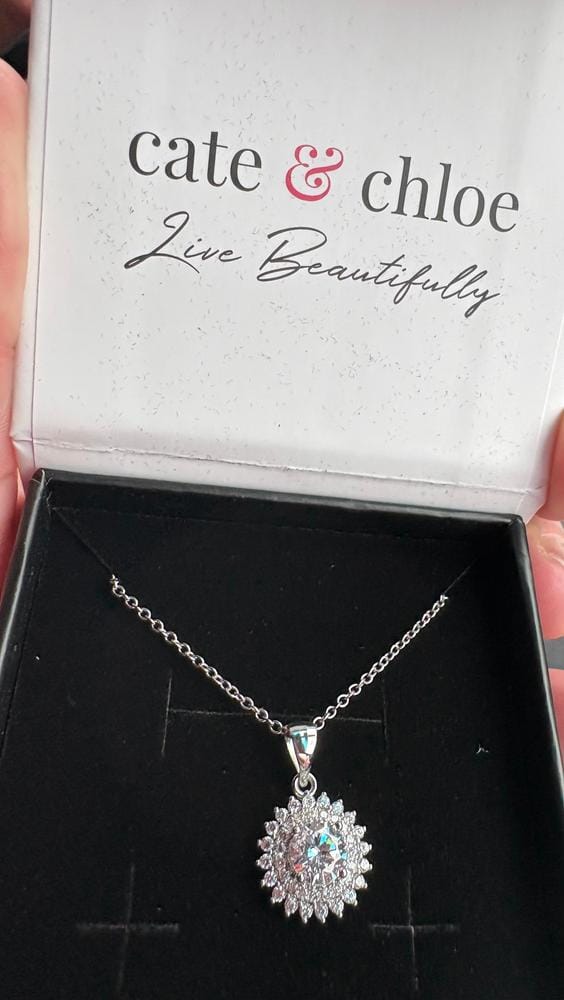 Customer photo review of Cordelia 18k White Gold Plated Silver Pendant Necklace with Simulated Diamond Crystals - Fab Fav Deals