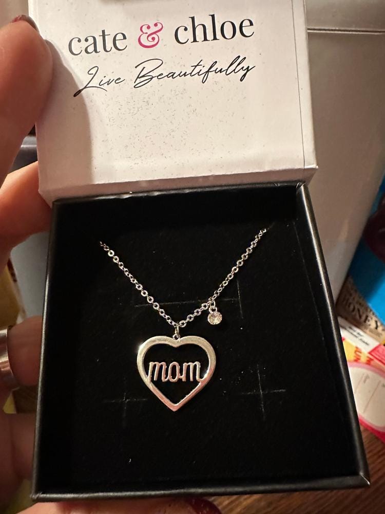 Customer photo review of Melody 18k White Gold Plated Mom Heart Necklace with Swarovski Crystal