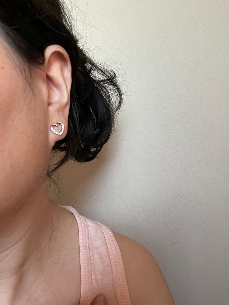 Customer photo review of Chelsea 18k White Gold Plated Silver Heart Stud Earrings with Swarovski Crystals