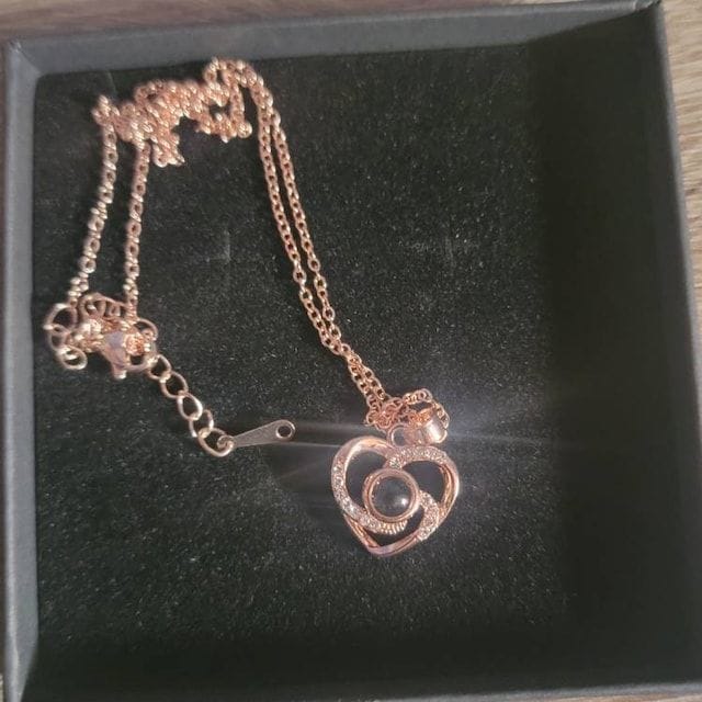 Customer photo review of Personalized Photo Projection Necklace