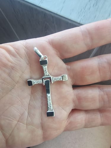 Customer photo review of Mens Breakaway Sterling Silver Cross Pendant | 925 CZ Faith Necklace Charm | Rugged Action-Style Jewelry