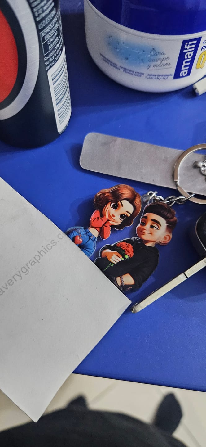 Customer photo review of 3D Effect Y2K Couple Personalized Acrylic Keychain, Perfect Gift For Couple, for him, for her