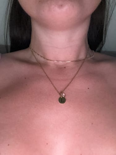 Customer photo review of Necklace: Tiny Initial Birthstone