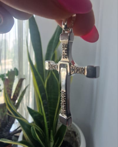 Customer photo review of Mens Breakaway Sterling Silver Cross Pendant | 925 CZ Faith Necklace Charm | Rugged Action-Style Jewelry