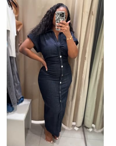 Customer photo review of Robe Chemise Jean Femme