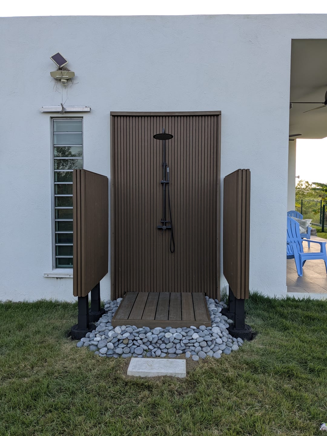 Customer photo review of Outdoor Shower Fixture with 304 Stainless Steel 10” Rainfall Shower Head and Adjustable Slide Bar