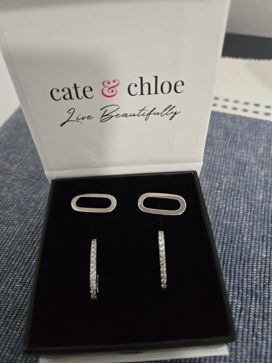Customer photo review of Remington 18k White Gold Plated Dangle Chain Link Earrings with Swarovski Crystals