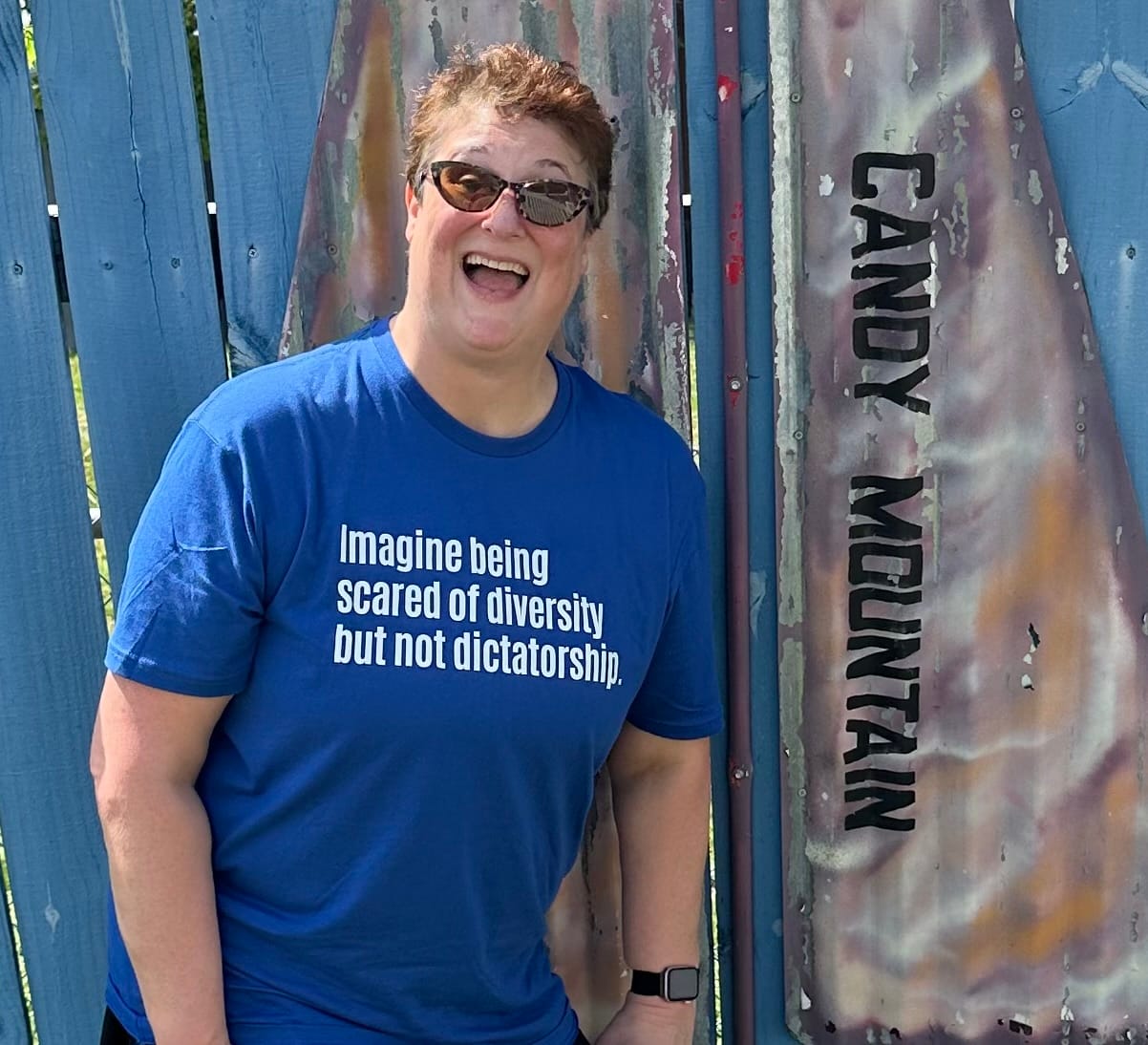Customer photo review of Imagine Being Scared of Diversity But Not Dictatorship Unisex Tee