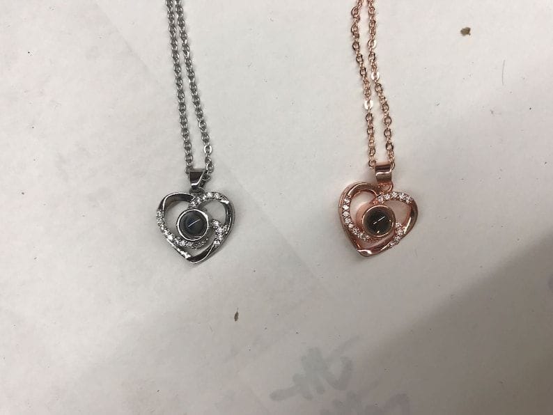 Customer photo review of Personalized Photo Projection Necklace