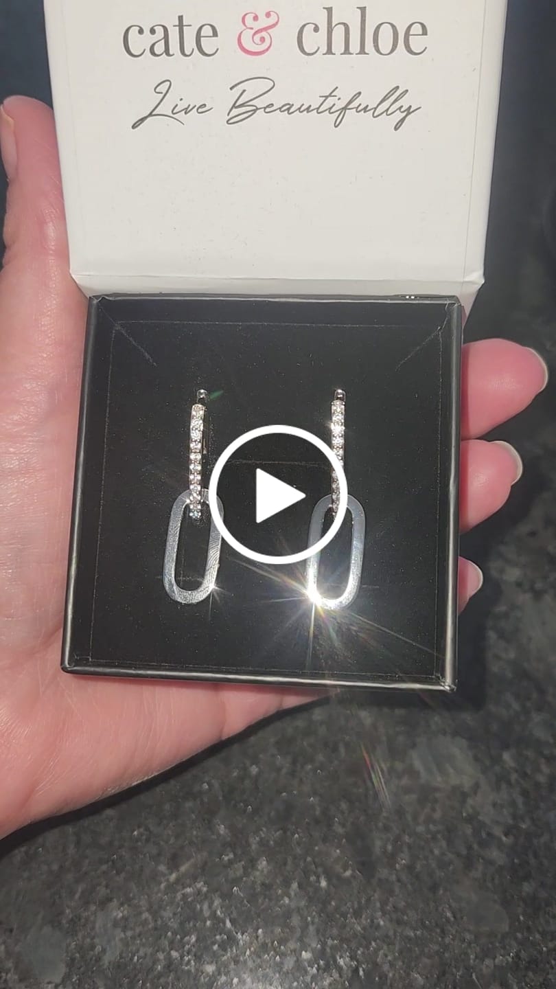 Customer video review of Remington 18k White Gold Plated Dangle Chain Link Earrings with Swarovski Crystals