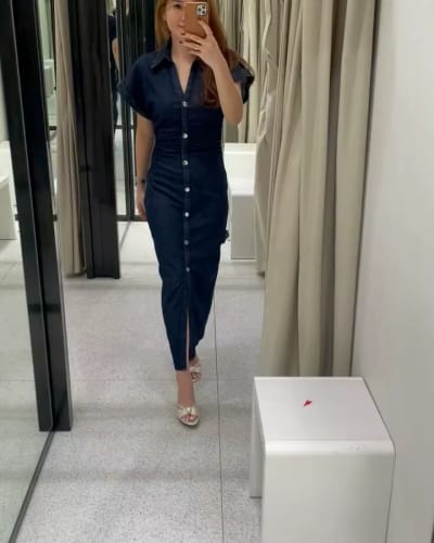 Customer photo review of Robe Chemise Jean Femme