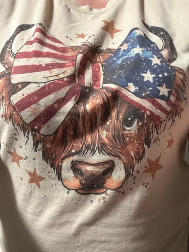 Customer photo review of Patriotic Highland Cow Graphic Tee
