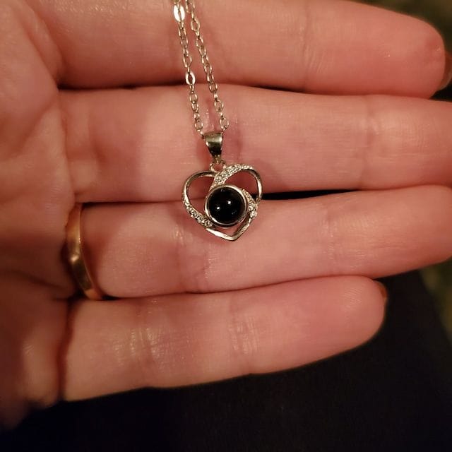 Customer photo review of Personalized Photo Projection Necklace
