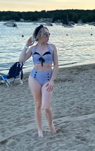 Customer photo review of Black 1950s Gingham Halter Bowknot Bikini Set