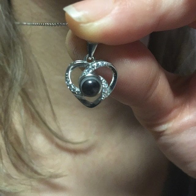 Customer photo review of Personalized Photo Projection Necklace