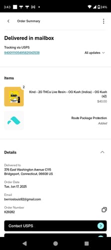 Customer photo review of Shipping Protection by Route