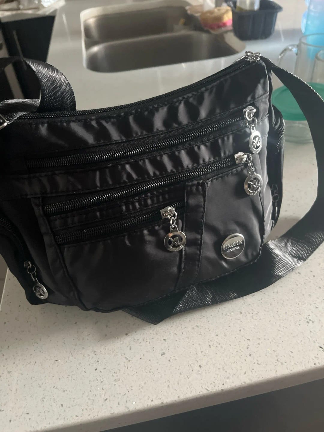 Customer photo review of Nylon Crossbody Bag Multi-Compartment — Black | KIMLUD