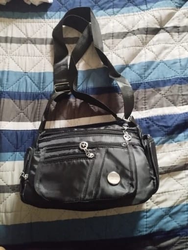 Customer photo review of Nylon Crossbody Bag Multi-Compartment — Black | KIMLUD