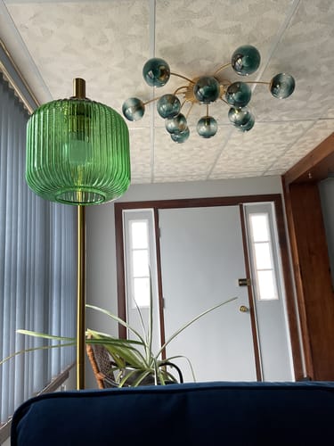 Customer photo review of Glam Bloom 12-Light Blue Glass Bubble Semi Flush Chandelier