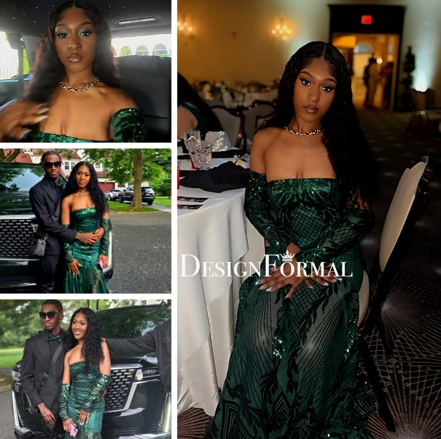 Customer photo review of Plus Size Dark Green Detachable Sleeve Sparkly Prom Dress