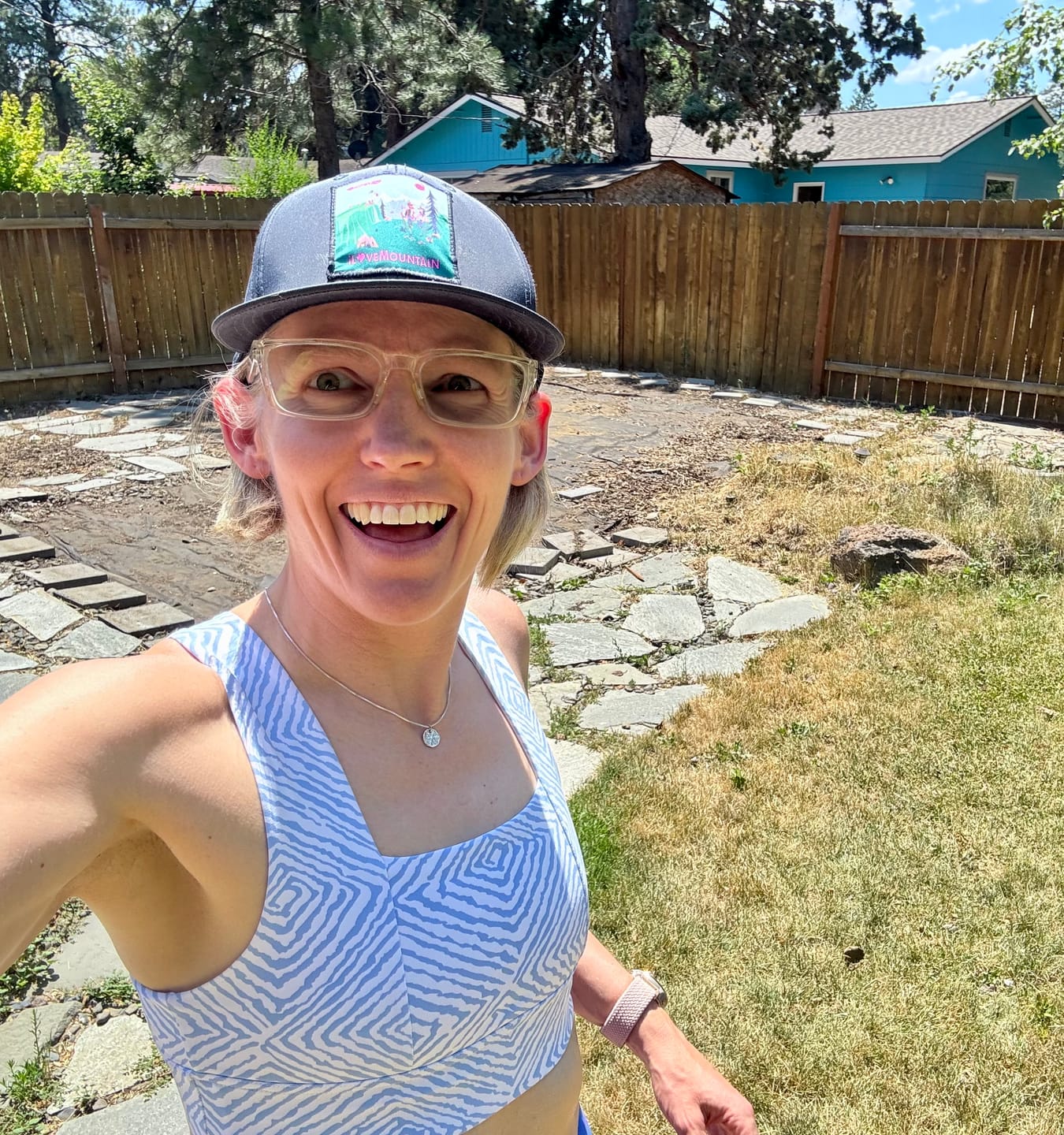Customer photo review of Square Neck Sports Bra - Blue Chevron