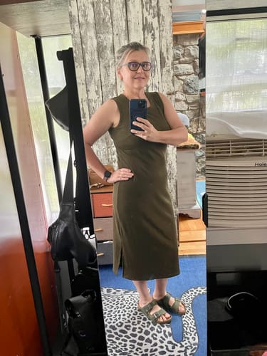 Customer photo review of Iris Ribbed Dress - Olive Leaf