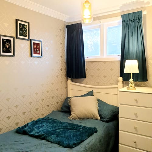 Customer photo review of Honeycomb Bee - Geometric Metallic Wallpaper - Sage Green