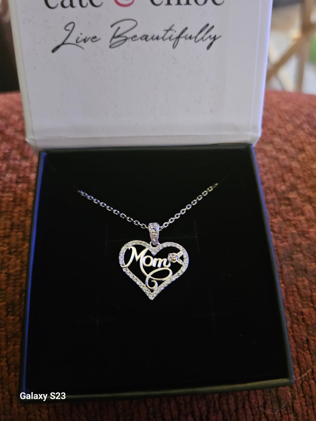 Customer photo review of Rhonda 18k White Gold Plated Mom Heart Necklace with Swarovski Crystals