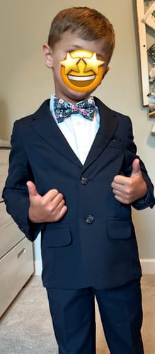 Customer photo review of Navy Wonderland Garden Bow Tie & Cognac Buckle Suspenders Set