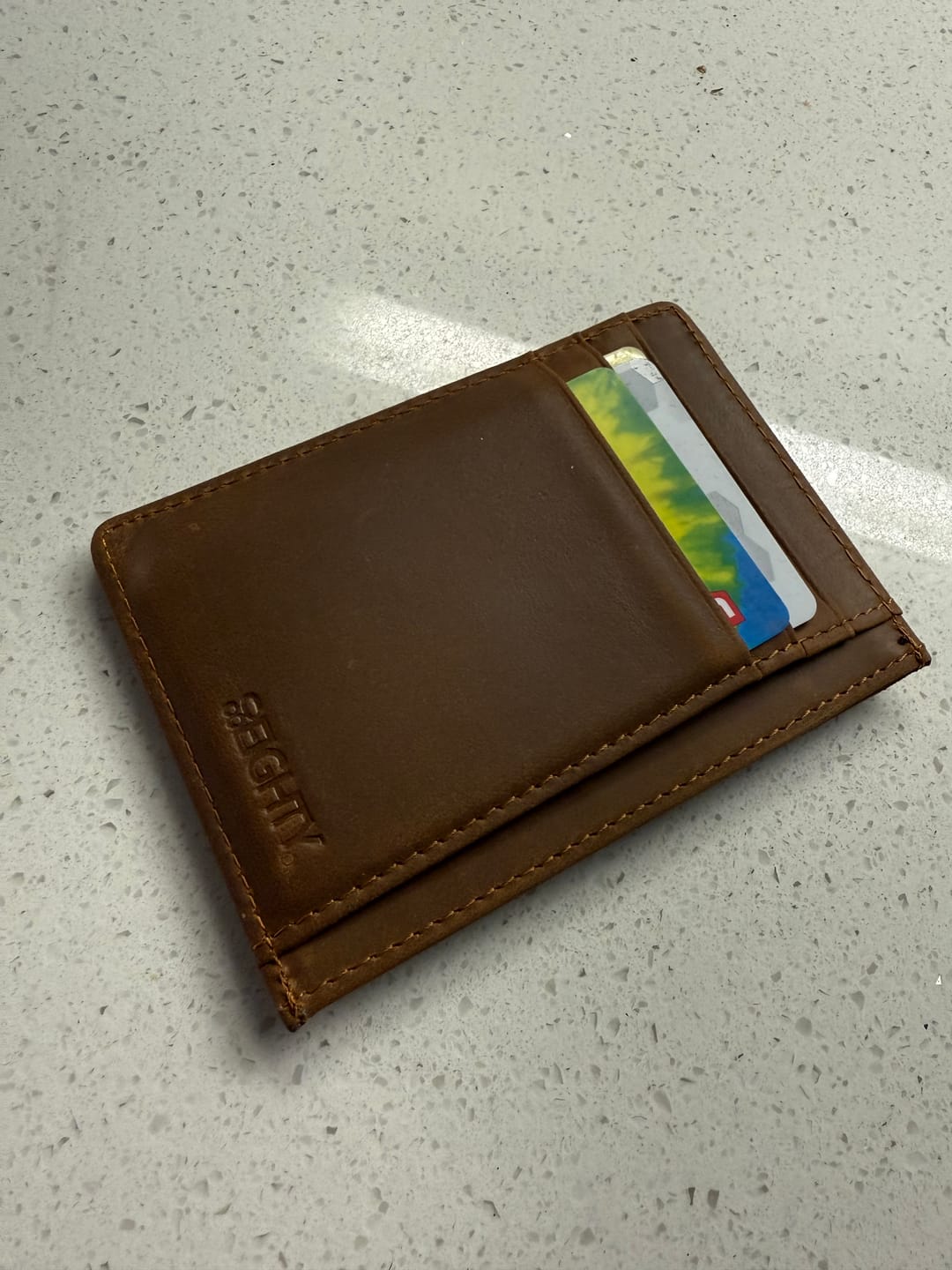 Customer photo review of 80Eighty® Cognac Leather Wallet