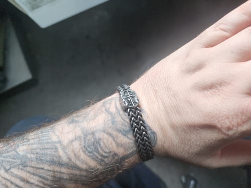 Customer photo review of St. Michael Defend Us Bracelet - Helps Pair Veterans With A Service Dog Or Shelter Dog