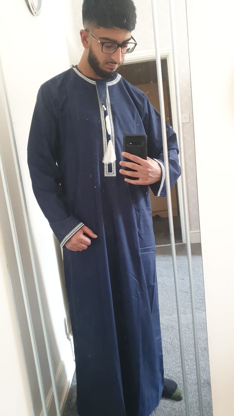 Customer photo review of Luxury Navy & White Omani Thobe