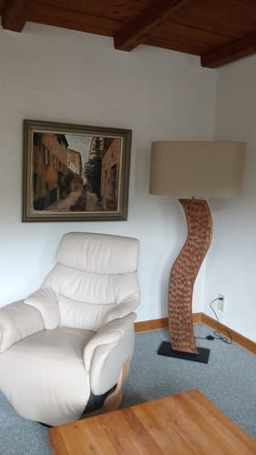 Customer photo review of Handmade Stehlampe DELATIA 170cm Leinenschirm