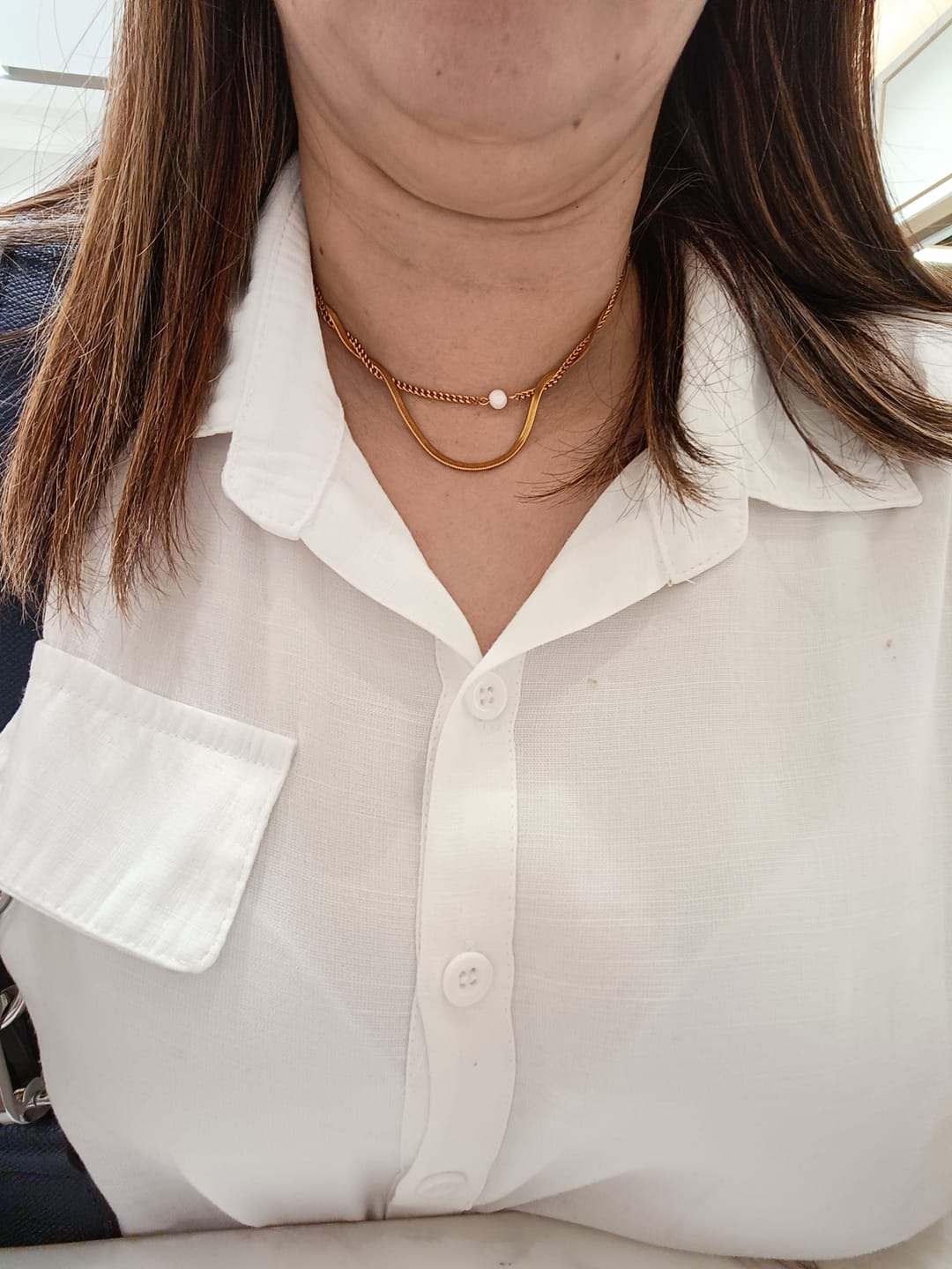 Customer photo review of Collar Doble Cadena Planchada Con Perla