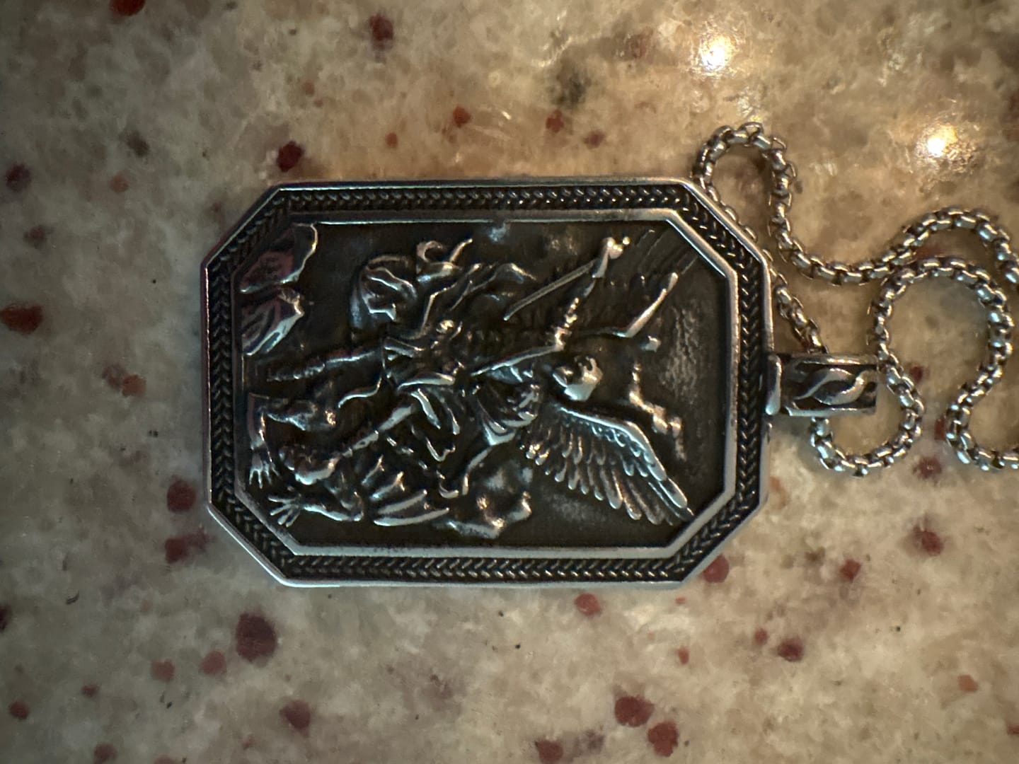 Customer photo review of FREE Today: Classic Style St. Michael the Archangel Protection Stainless Steel Pendant Necklace