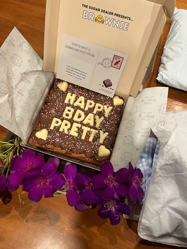 Customer photo review of Custom message heart brownie