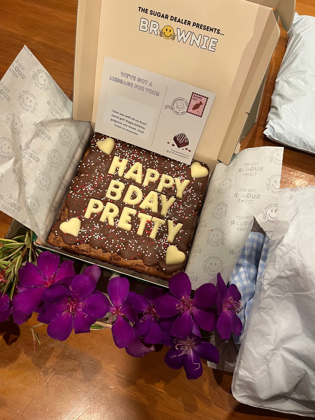 Customer photo review of Custom message heart brownie