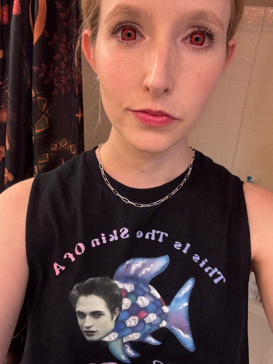 Customer photo review of Cosplay Lucifer's Eye Red Prescription Colored Contact Lenses