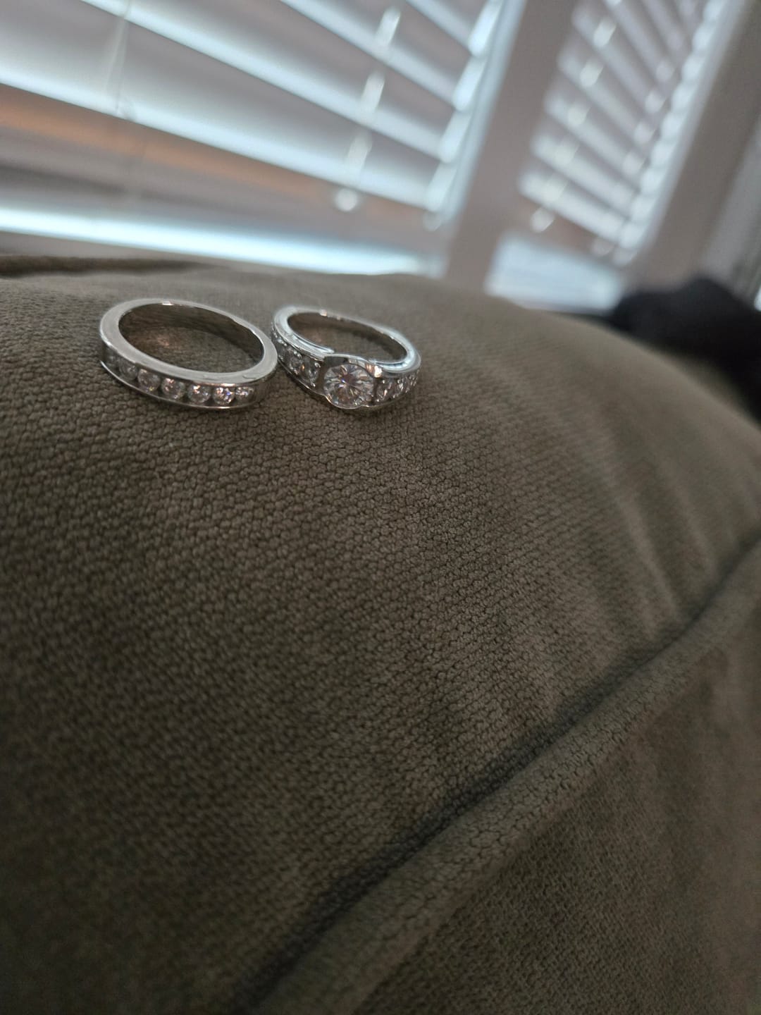 Customer photo review of Channel Set Moissanite Half Eternity Wedding Band Ring In Sterling Silver