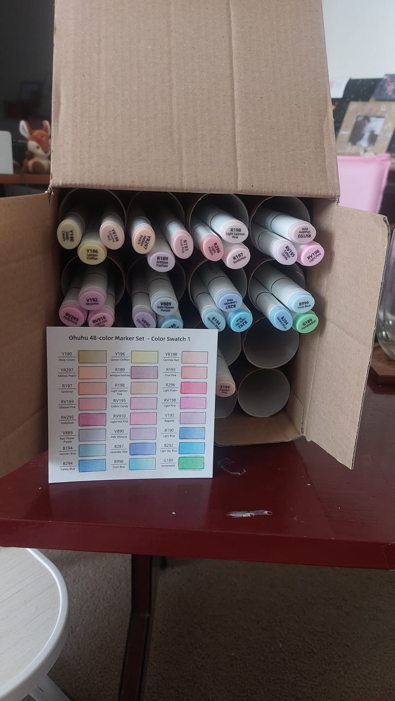 Customer photo review of Ohuhu Oahu 48 Pastel Colors Dual Tips Alcohol Art Markers, Fine & Chisel