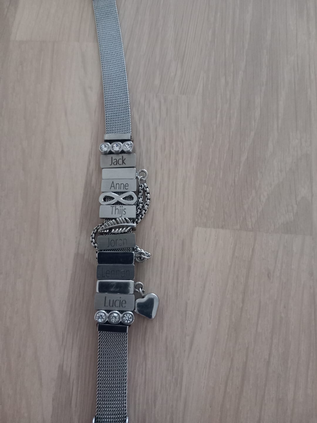 Customer photo review of Mesh charm name silver